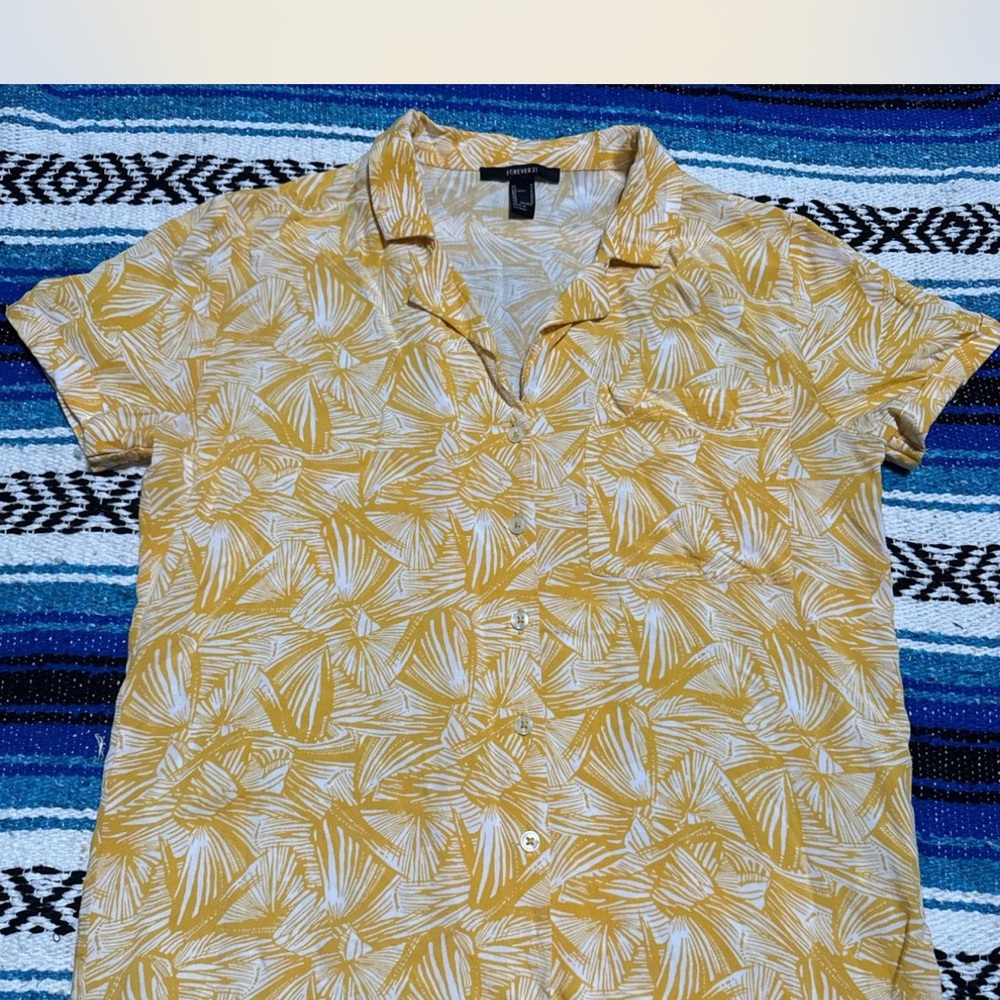 Forever 21 Mustard and White Patterned Button Down Shirt